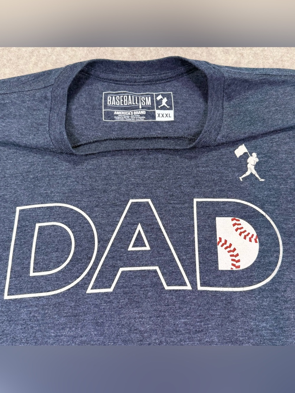 Baseballism “Dad” Graphic Tee Heathered Navy in Size 3XL, Very Soft, EUC